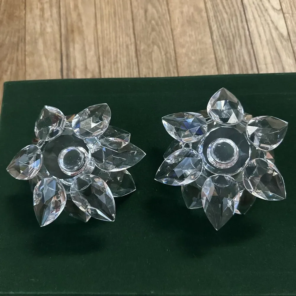Smith Hawken Crystal Lotus Flower Candle Holders Set In Velvet Box Luxury‎